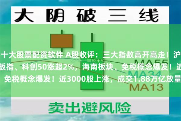 十大股票配资软件 A股收评：三大指数高开高走！沪指站上3900点，创业板指、科创50涨超2%，海南板块、免税概念爆发！近3000股上涨，成交1.88万亿放量1335亿